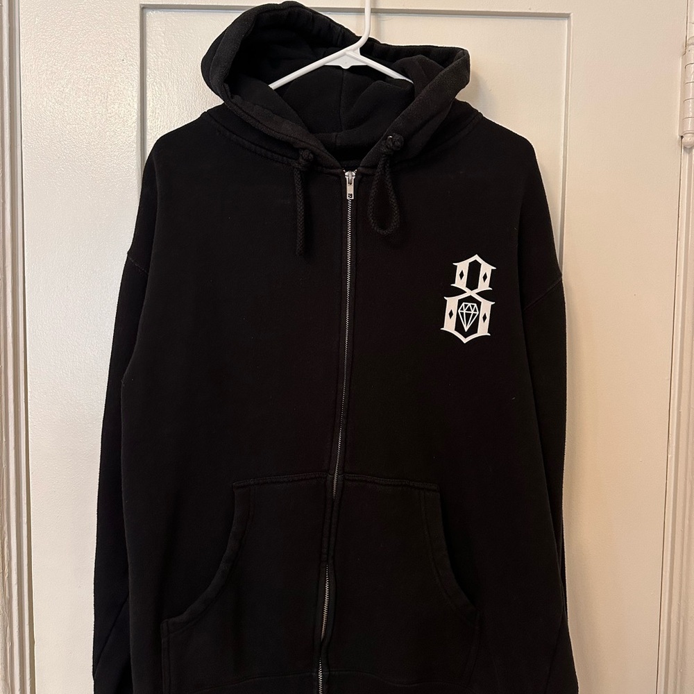 Rebel 8 - Black Zip-Up Hoodie with White Logo